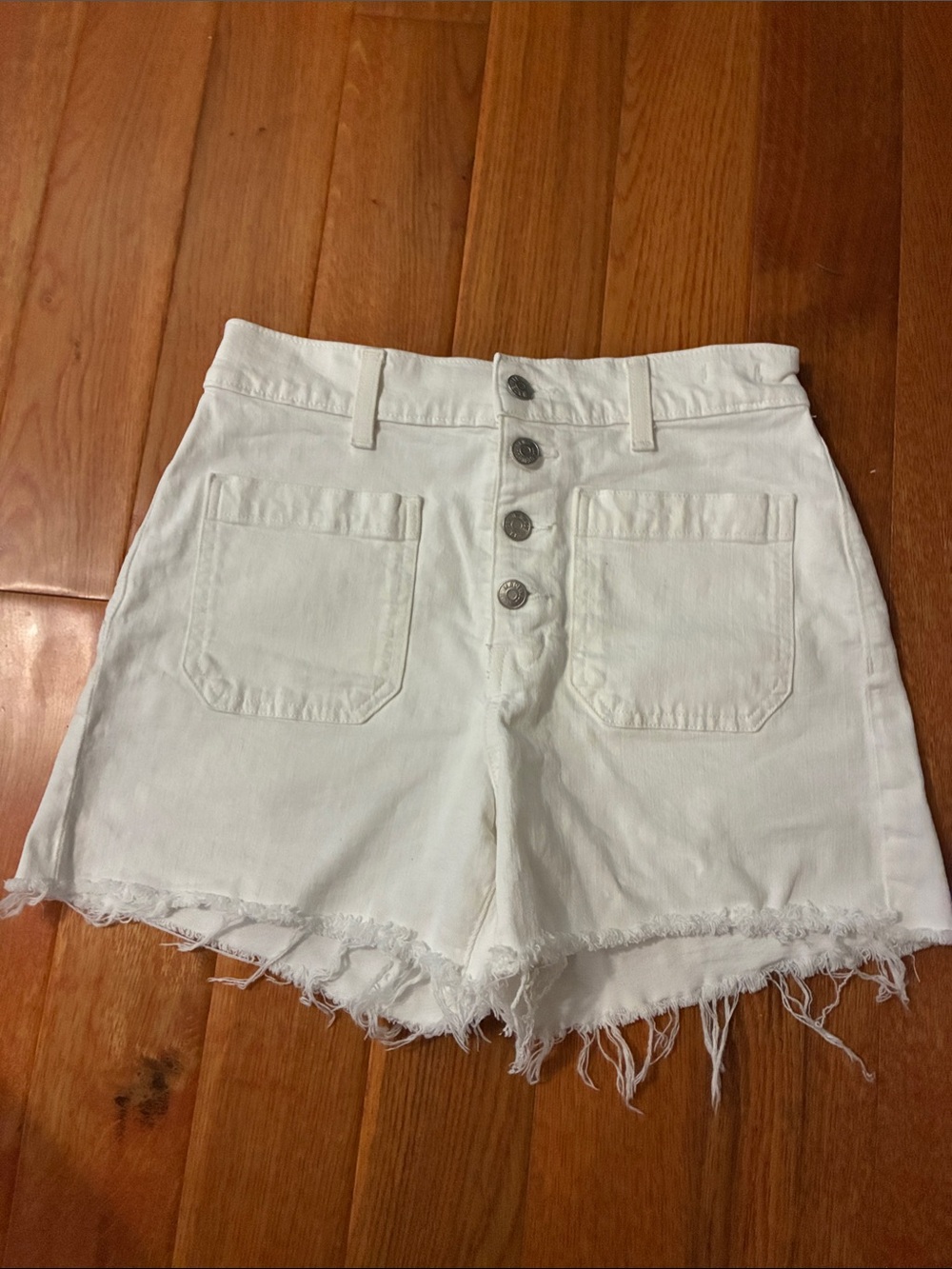 Madewell White Button-Front High-Rise Denim Shorts